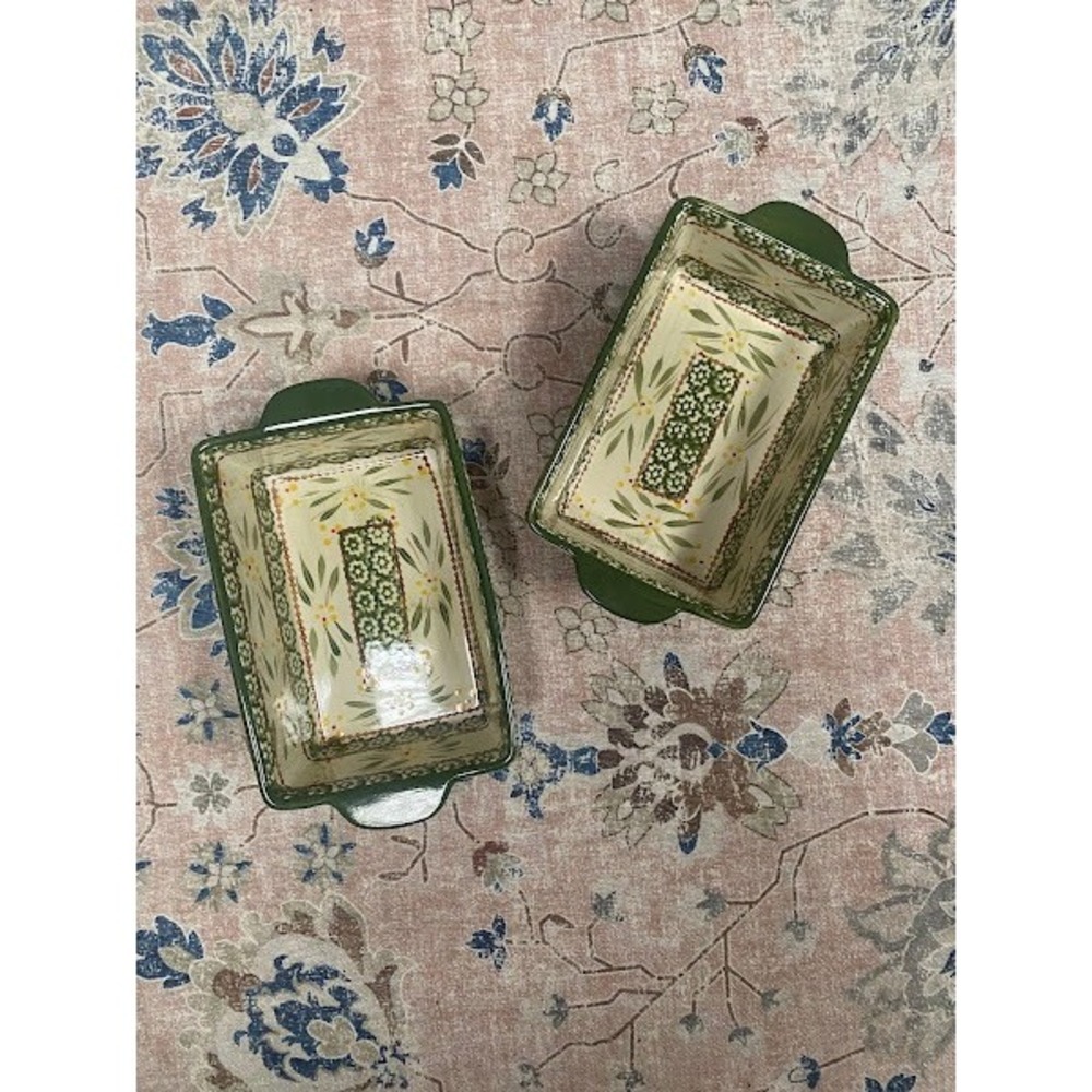 Temp-tations Old World Green Floral 1.5 QT Loaf Pan Set of 2‎ Ceramic Stoneware